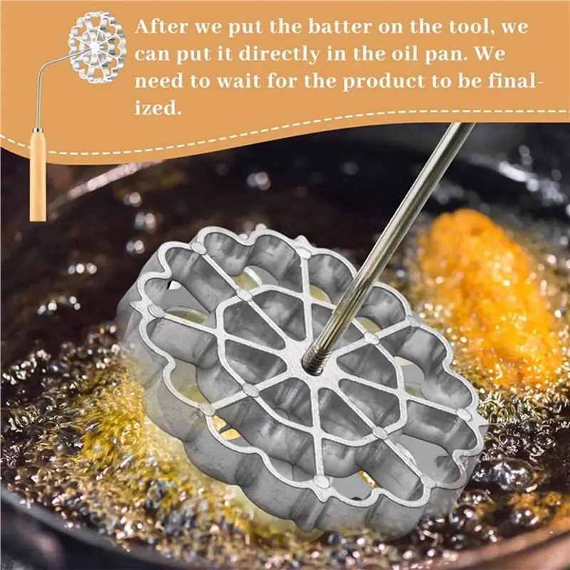 ABMS-12Pc Rosette Iron Molds Set Bunuelos Mold With Handle Cooking Stamp Maker Kit Cookie Cutters Aluminum Alloy Waffle Molds