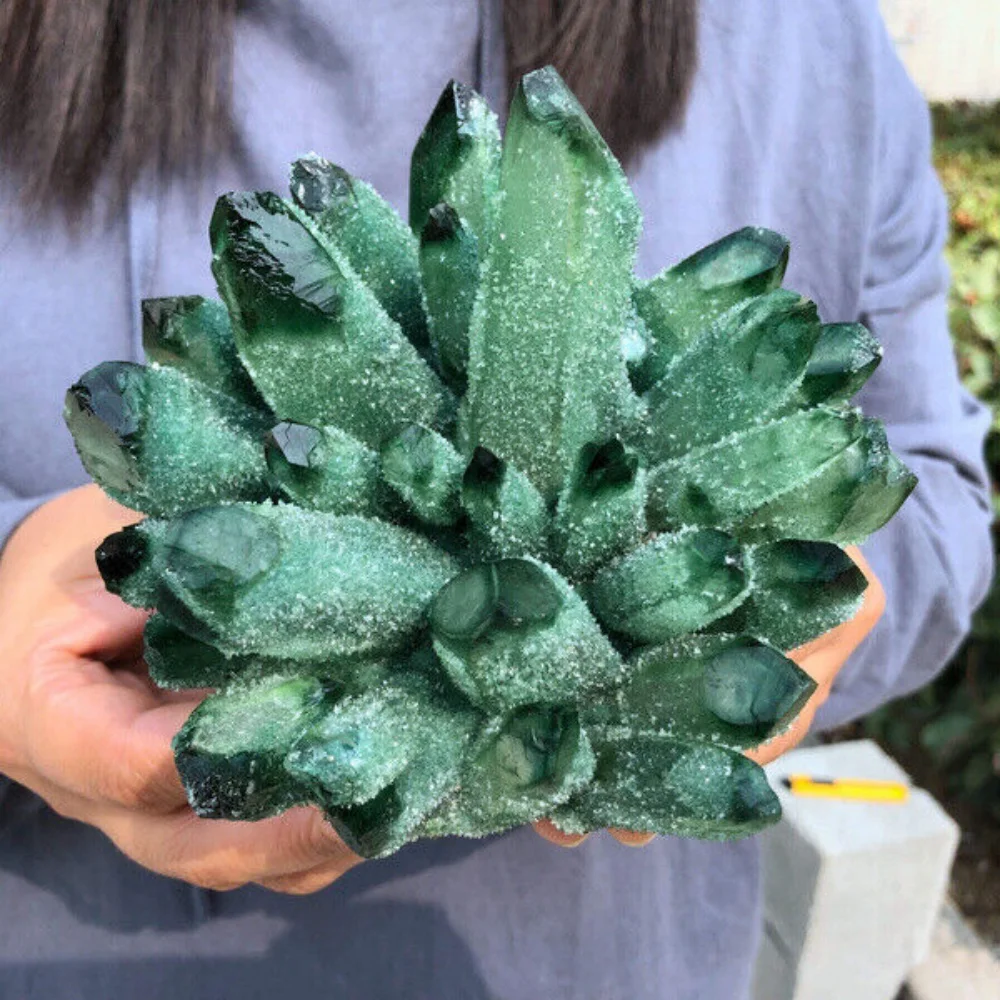 Pretty Green PHANTOM Crystal Cluster Rough Splicing Mineral Specimen