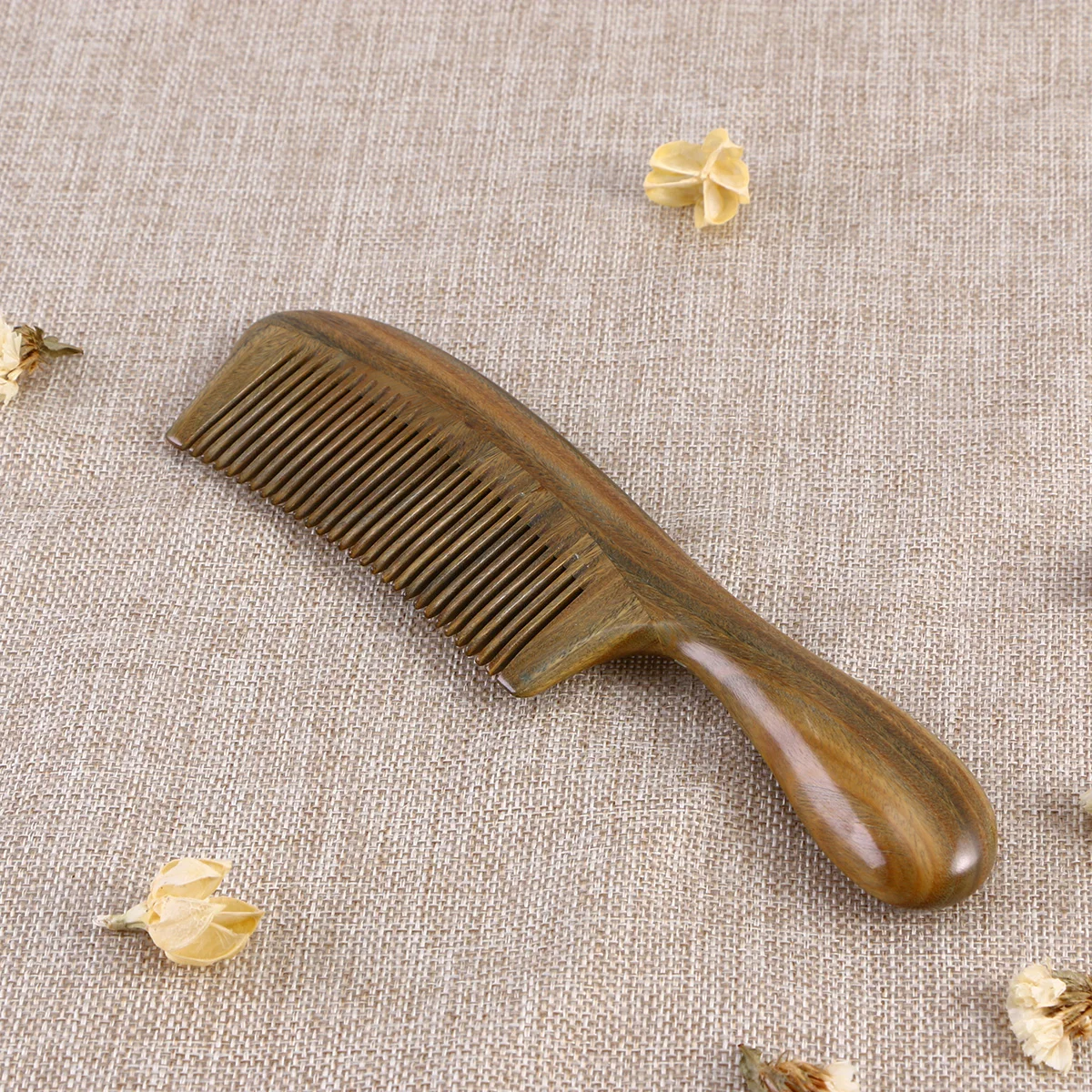 Thick Handle Green Sandalwood Wooden Comb Close Teeth Anti-static Hair Care Massage Wooden Hair Comb (Two Styles Random)