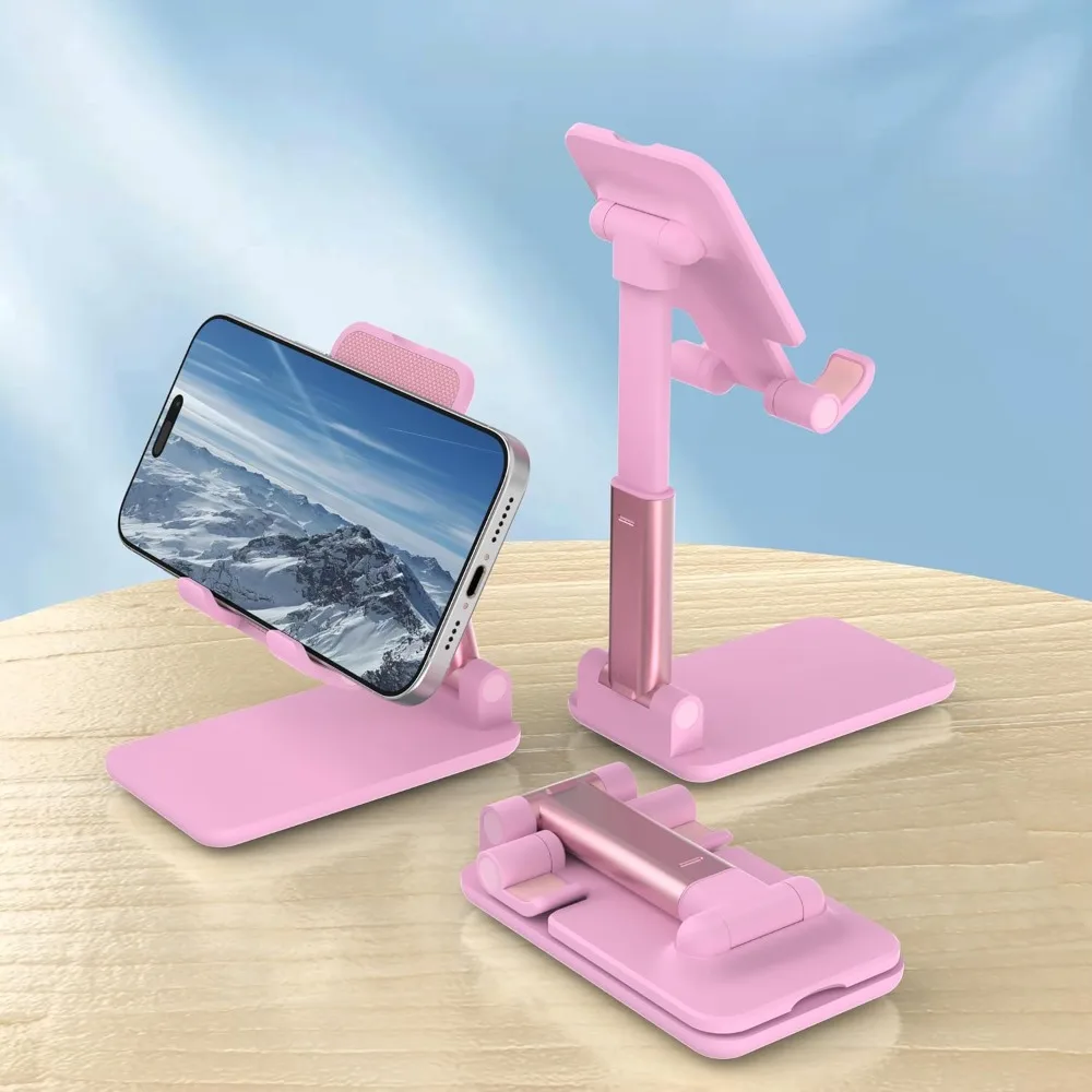 Adjustable Height and Angle Cell Phone Stand Holder for Desk with Anti-Slip Silicone Pad Foldable Portable Desktop Phone Dock Cradle for All Smartphones and Tablets 4 to 8 Inches Compatible with iPhone Samsung Mobile