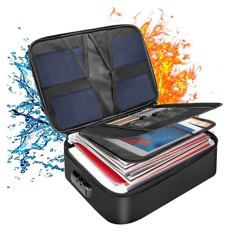 Fireproof Waterproof Document Bag With Lock For Important File Travel Storage Box