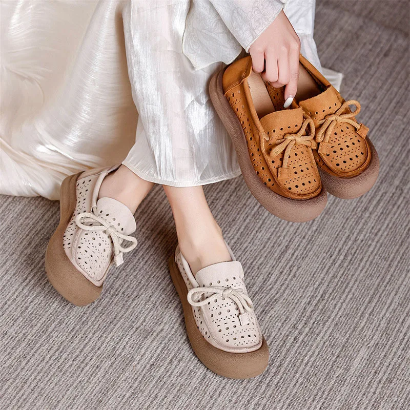 

XMWRLW 2026 Spring Summer Genuine Leather Flat Shoes Women Loafers Handmade Shoes Ladies Retro Style Spring Flat Loafers Shoe