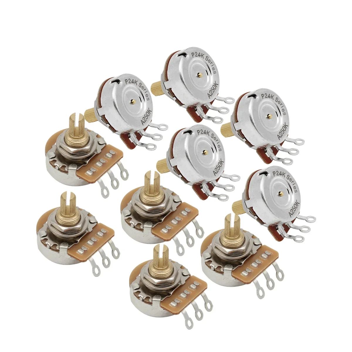 

10PCS 250k Guitar Potentiometers Brass 3/8" Short Shaft 24-Tooth Pots 15.5mm for Guitar Parts
