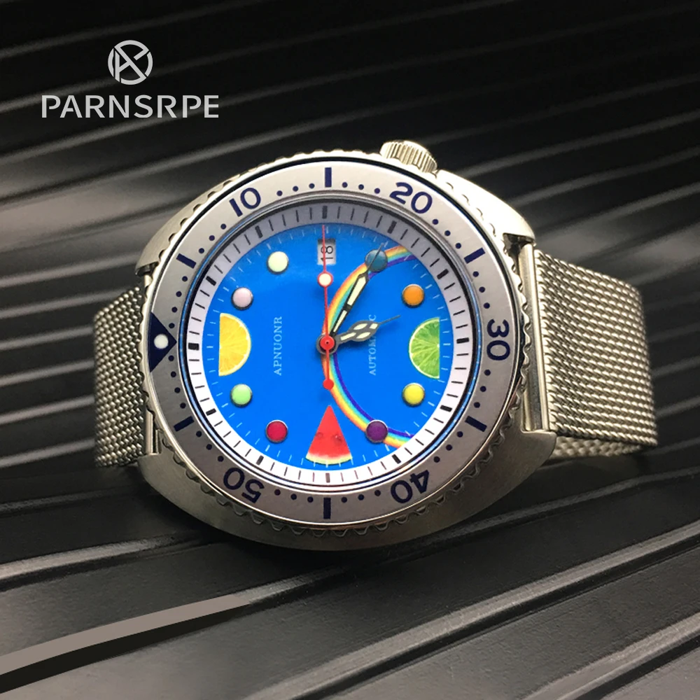 PARNSRPE Big Abalone Automatic Mechanical Men's Watch Fruit Multicolor Luminous Dial Sapphire Glass NH35 Movement Date