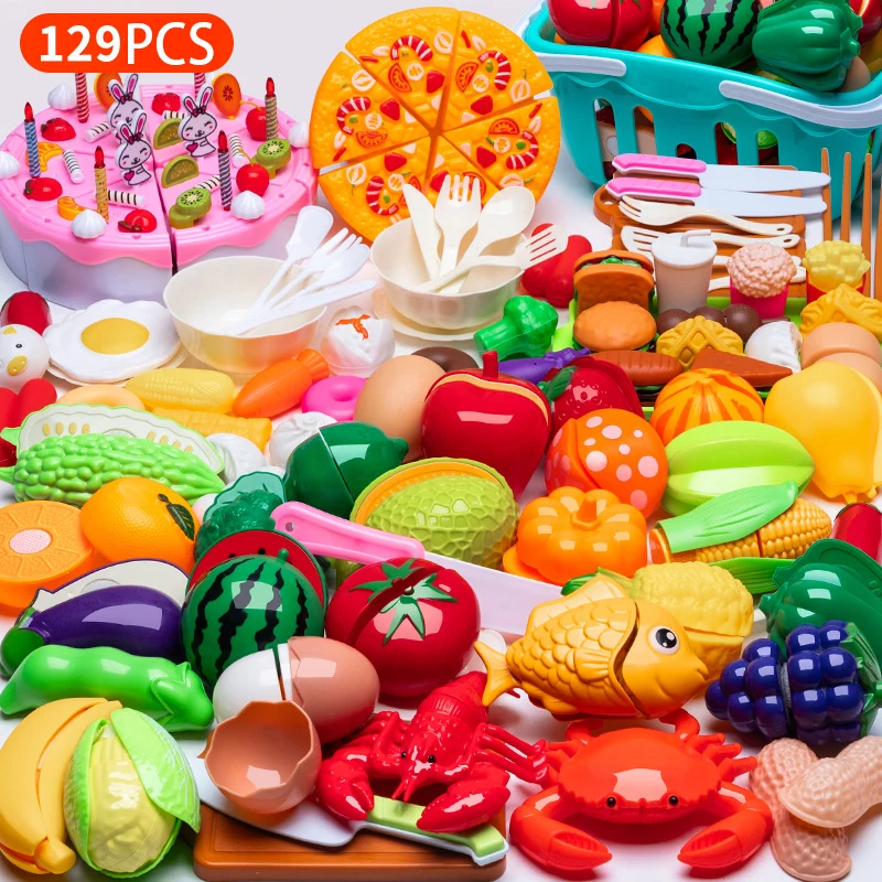 Cutting Play Food Toy for Kids Kitchen Toys Pretend Play Fruit Vegetable Pizza Cake Accessories Early Educational for Girl's Toy