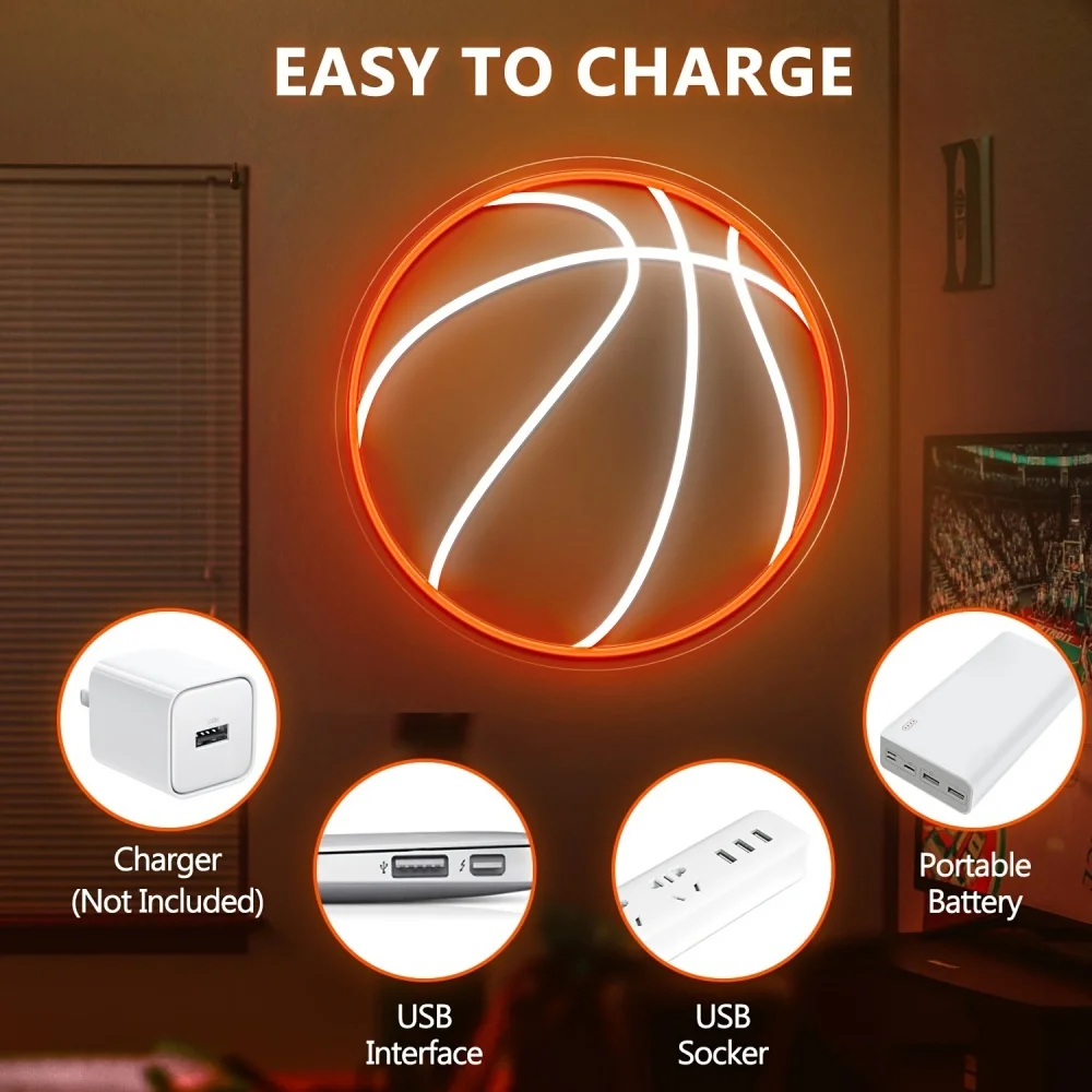 Letrero de neón LED de baloncesto, señal de neón LED regulable para decoración de pared, alimentado por USB, Estética de decoración de pared, señal de neón para habitación