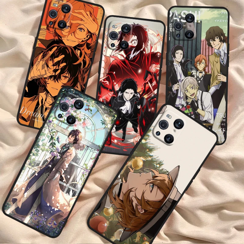 Bungo streunende Hunde coole Anime für Oppo finden x6 x5 x3 a54s a5 a94 a16 a53s a57 a74 a72 a98 a78 a96 a9 5g schwarze Rückseite Telefon hülle