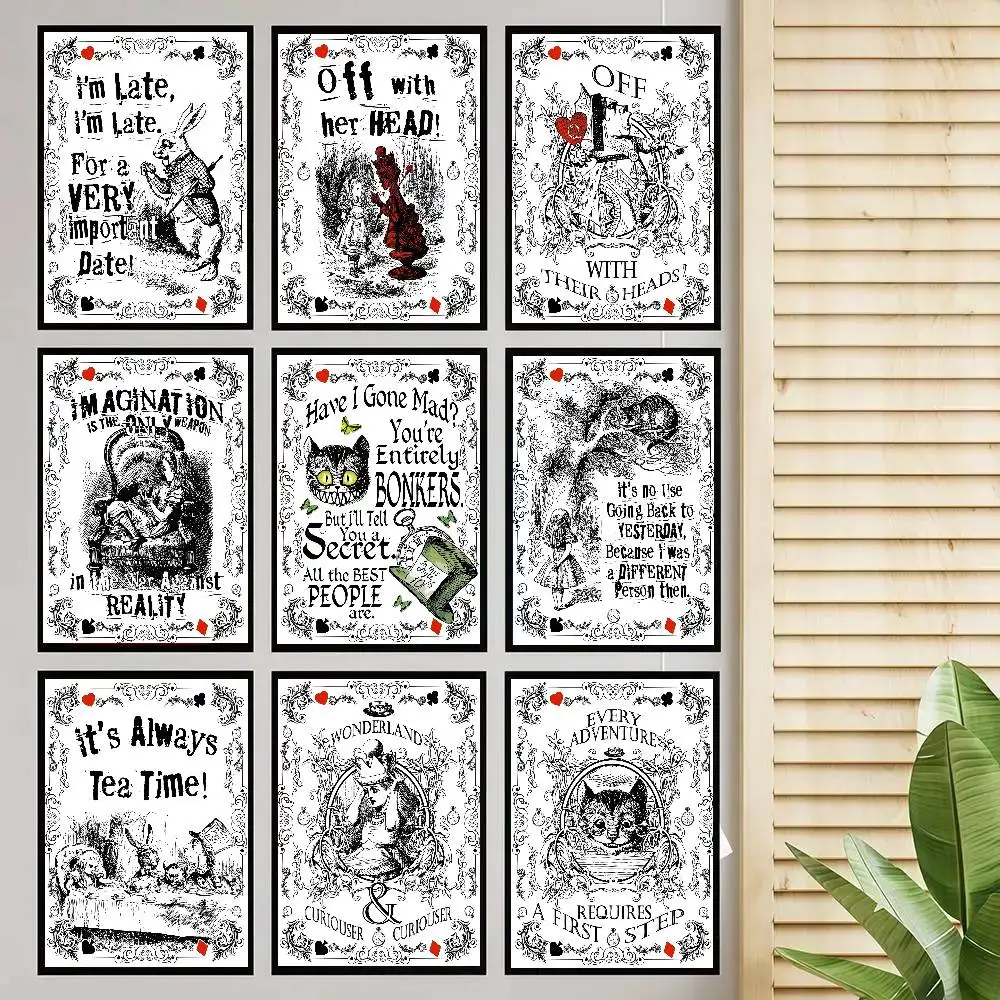 Classic Alice In Wonderland Famous Fairy Tales Art Poster Self-adhesive Art Room Entrance Restaurant Wall Decor Art Painting