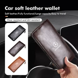 Genuine Leather Men's Wallet Long Purse Case Passport Cover For Benz W211 W124 W176 W177 C180 C200 C260 C300 GLC CLE CLA