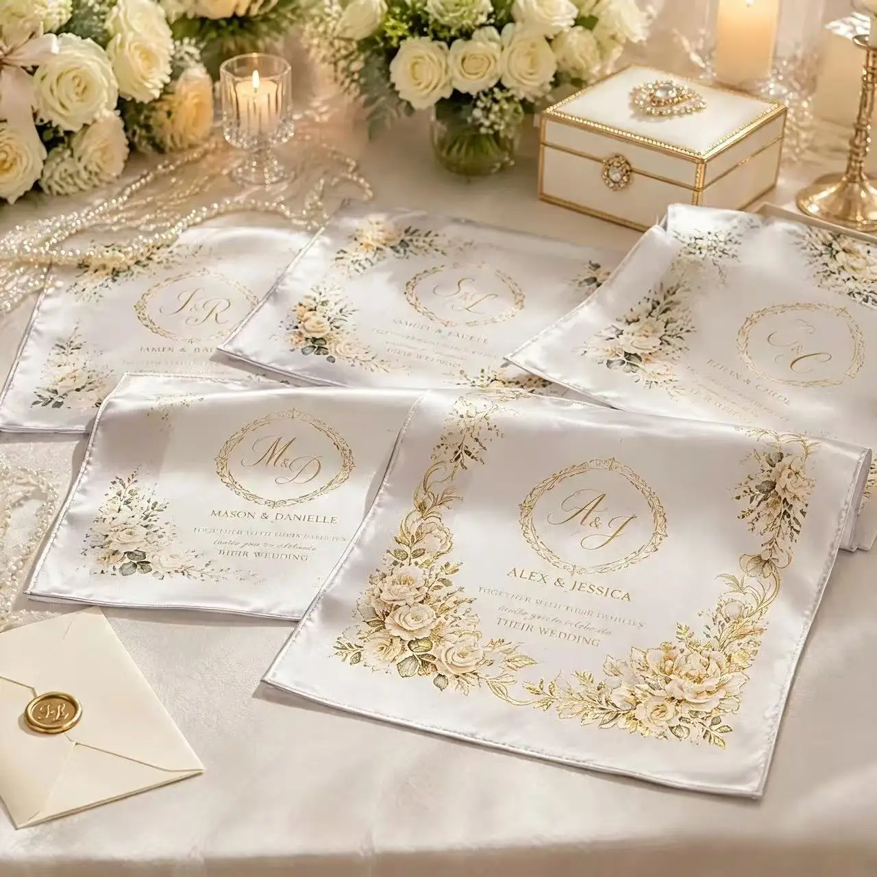 Wholesale Custom Wedding Silk Feel Scarf Bulk Personalized Save The Date Scarf Bridal Gift Small Batch Order