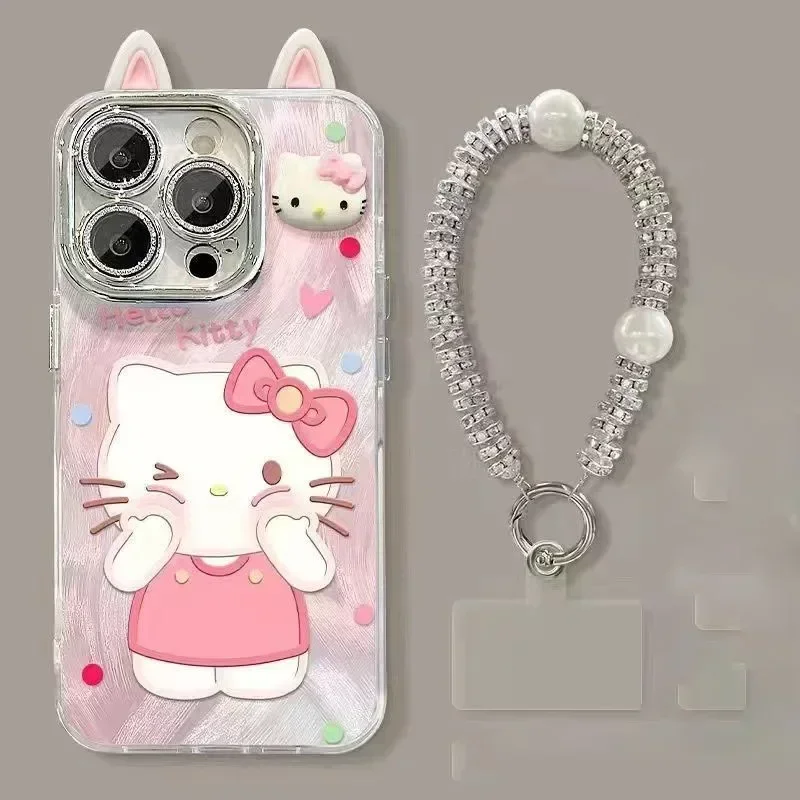 Hello Kitty 50th Anniversaryเคสโทรศัพท์สําหรับApple Iphone 16 15 14 13 12 Pro Maxพร้อมกับที่วางโทรศัพท์และสร้อยข้อมือน่ารัก