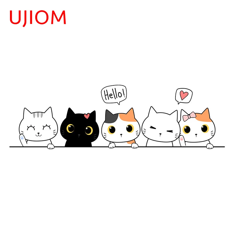 UJIOM 13cm Peeker Kitty Cartoon Wall Stickers Interesting Scratch Proof Refrigerator Living Room Decal Kitchen Cupboard Mural