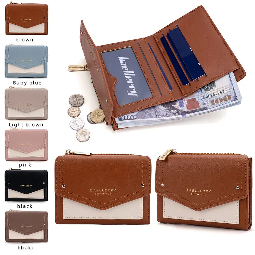 Retro Color Contrasting Multi Slot Zipper Loose Change Paper Currency Coin Ard Women's Bag Envelope Package Purse