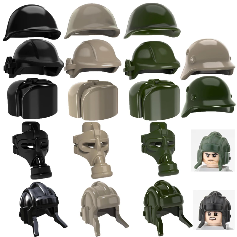 10PCS/lot WW2 Soldier Figures Helmets Building Blocks Military Weapon Accessories Tank Hats Bricks Caps Children\'s Toys C370