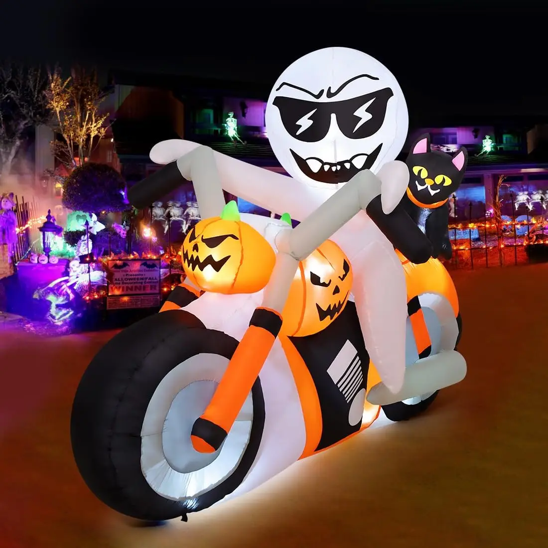 6 FT Halloween Ghost Inflatable Outdoor Decoration with Built-in LEDs Blow up Yard Pumpkin Cat Motorcycle for Indoor Party Gar