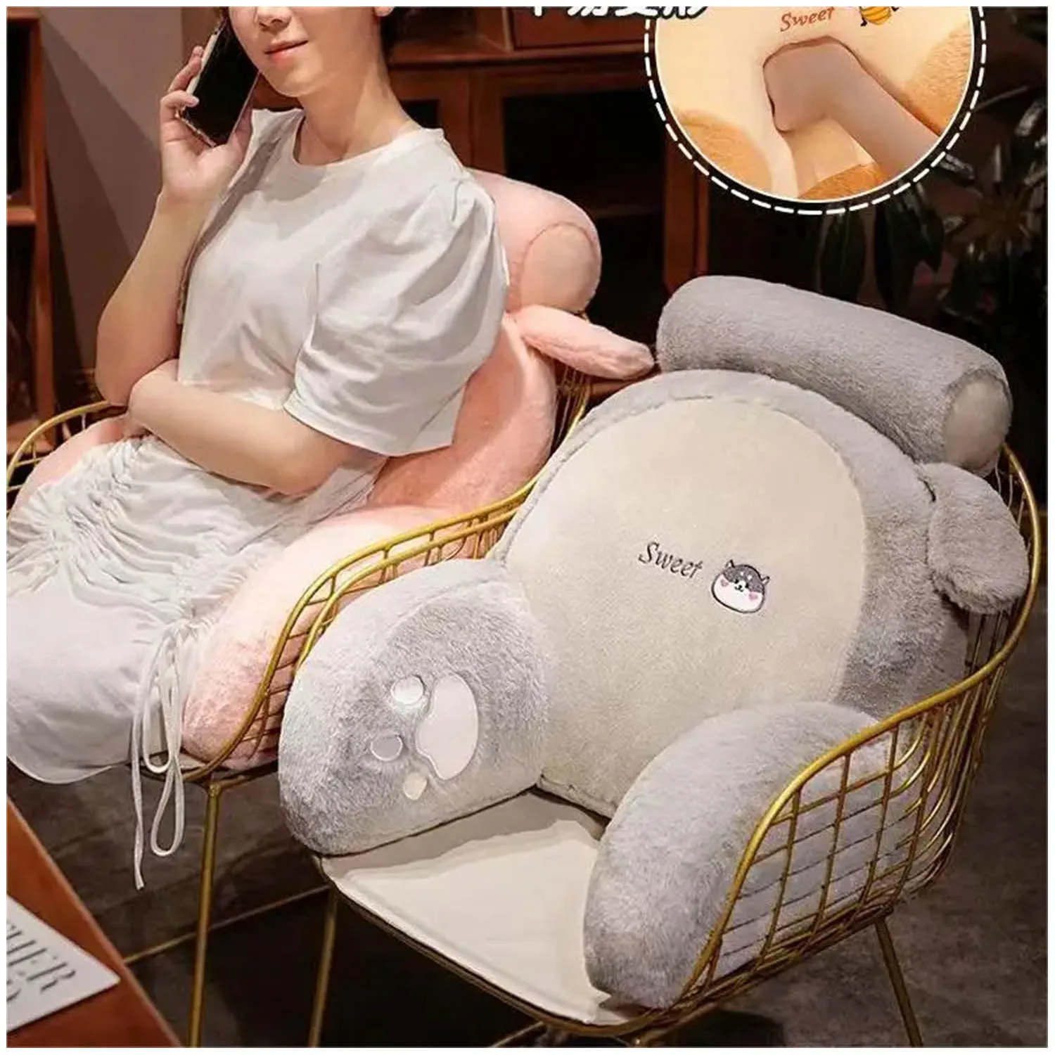 Cute Cartoon Sofa Pillow Back Soft Backrest Waist Cushion Bed Back Cushion Relieve Pain Discomfort Office Pillow Throw Pillows