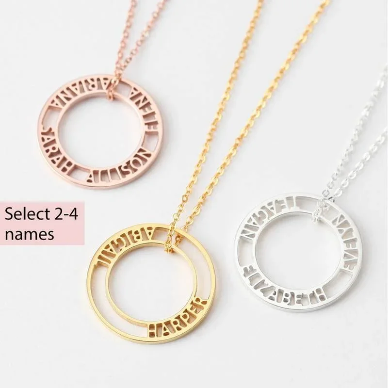 

Personalized Hollow Out Round Pendant Custom Double Name Necklace for Women Stainless Steel Jewelry Gold Choker Collar Hombres