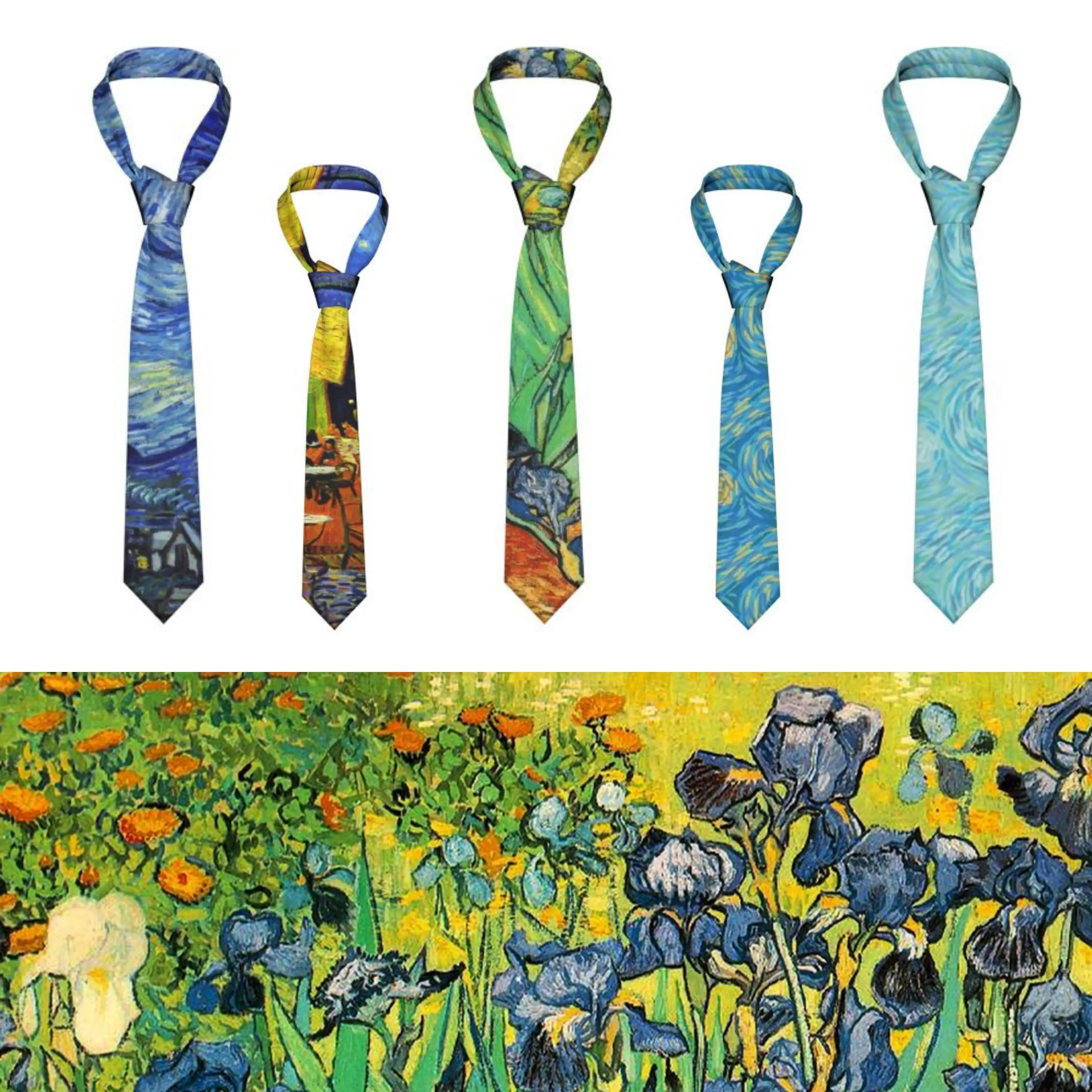 

Irises Tie Vincent Van Gogh For Man Fashion Neck Ties Gift Shirt Party Polyester Silk Cravat