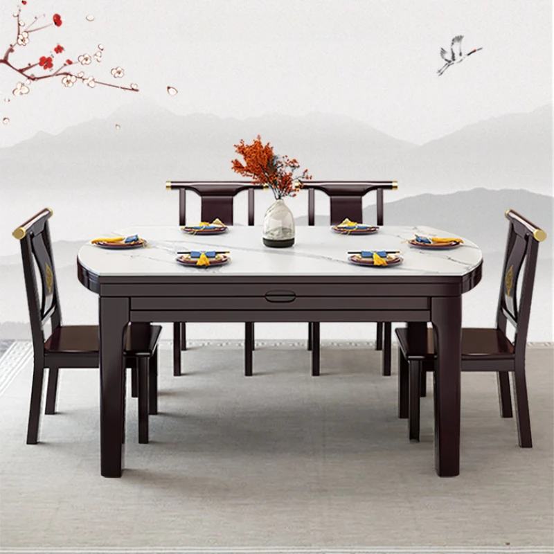 Chinese Style Eating Dining Table Restaurant Household Telescopic Modern Dining Table Set Mesa Comedor Kitchen Furniture QF50DT