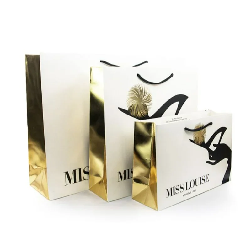 elegant luxury personalised paper bags gold hot stamping eco friendly