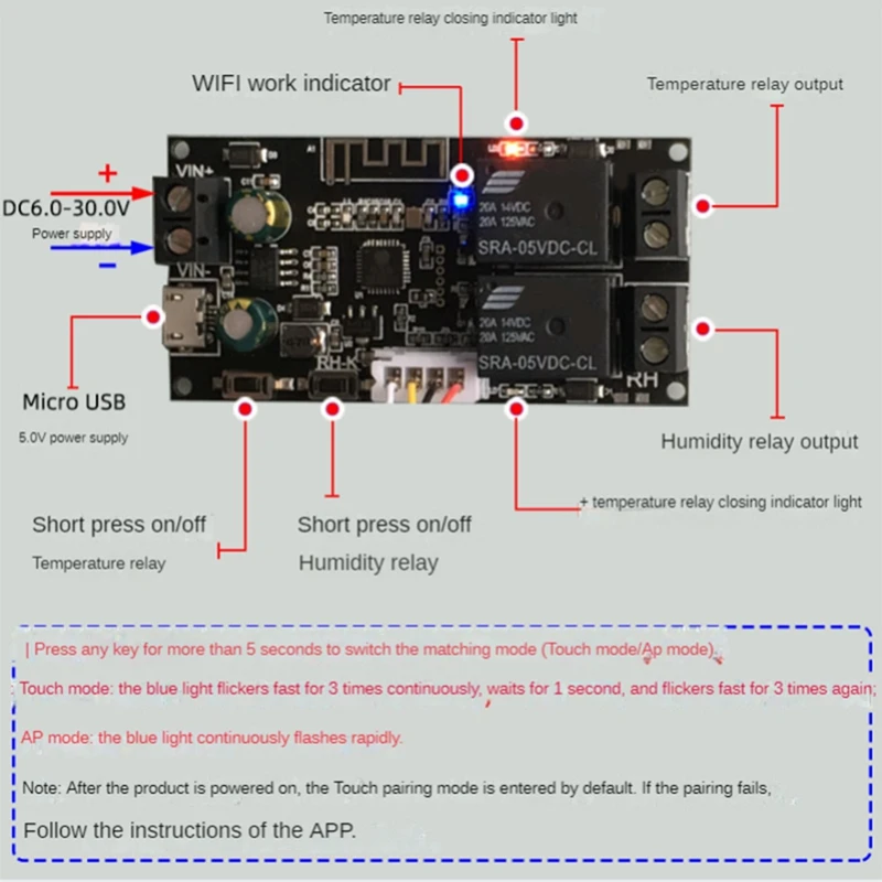 Temperature Humidity Remote Controller Module Dual Output Automatic Constant Temperature Humidity Control Board Reliable Signal