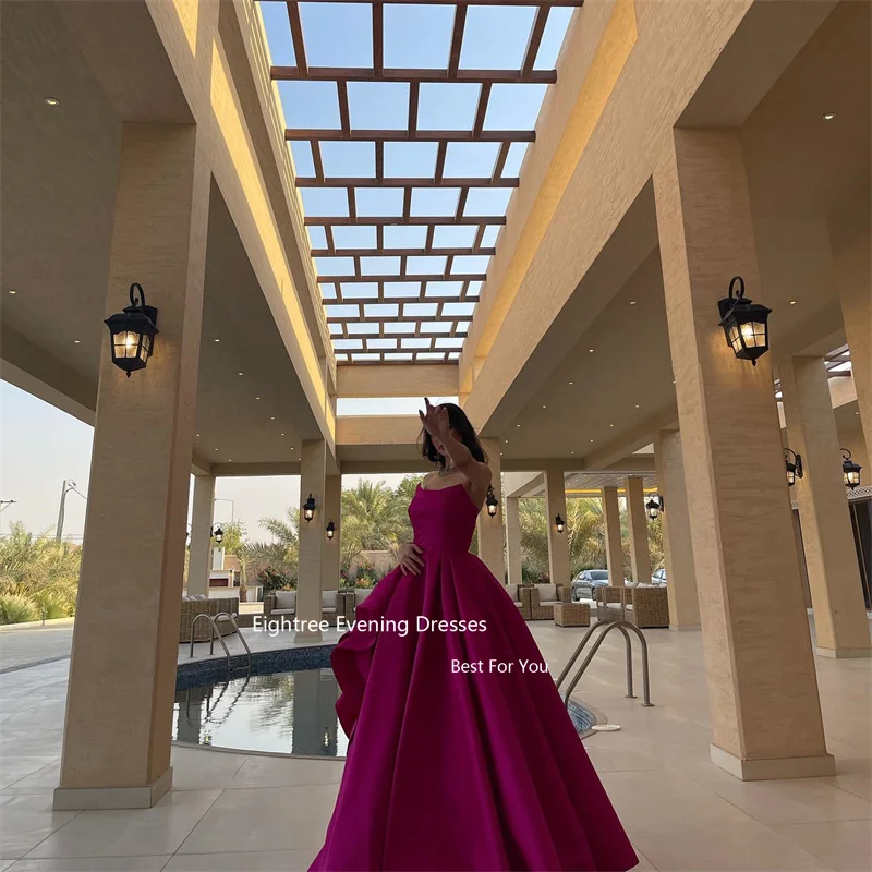 Eighree Vintage Fuchsia Saudi Arabia Prom Dresses Stain Strapless Robes De Soirée Long Evening Dresses Formal Occasion Dress