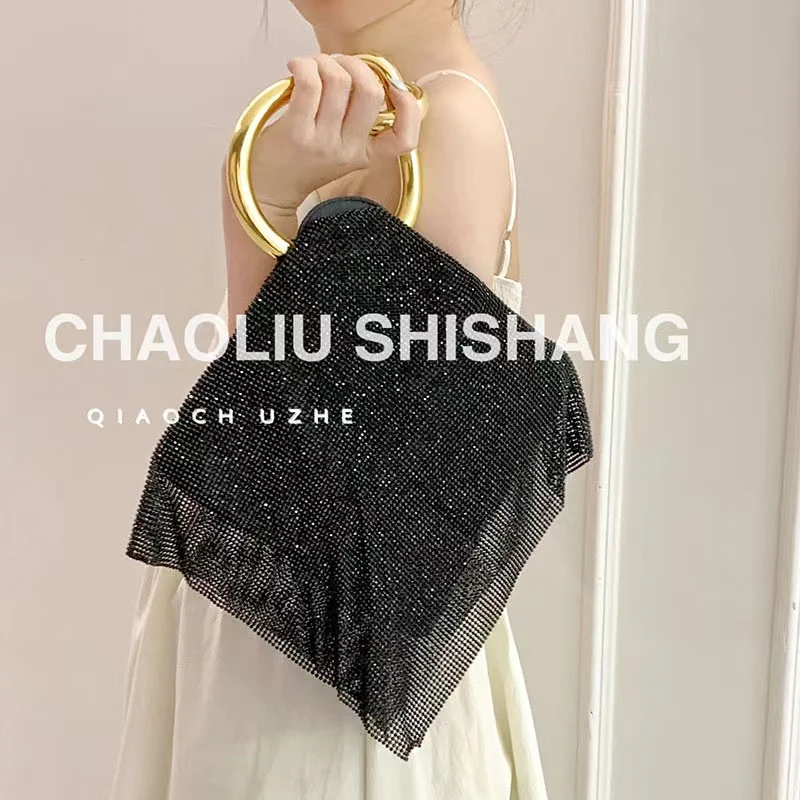 Luxus Gold Metall Griff Frauen Handtasche Glitter Glänzende Strass Diamant Abend Tasche Hochzeit Party Kupplung Geldbörse Schulter Tasche