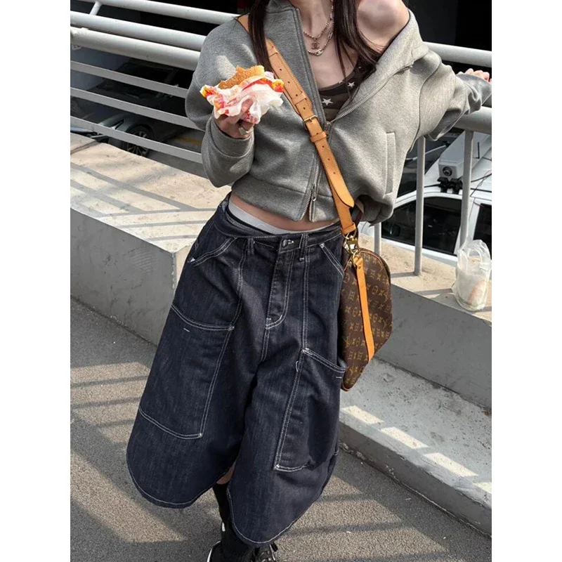 

Vintage Blue Denim Shorts Women Summer Harajuku Hight Waist Jeans American Retro Y2k Streetwear Aesthetic 2000s Clothes