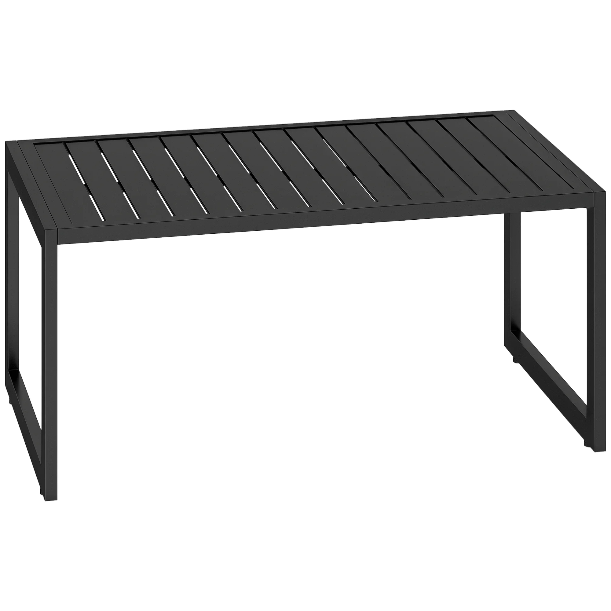 Mesa de centro para exterior, estructura de aluminio, tablero de listones, 90 x 50 x 42 cm, color negro, ideal para balcón, patio, terraza