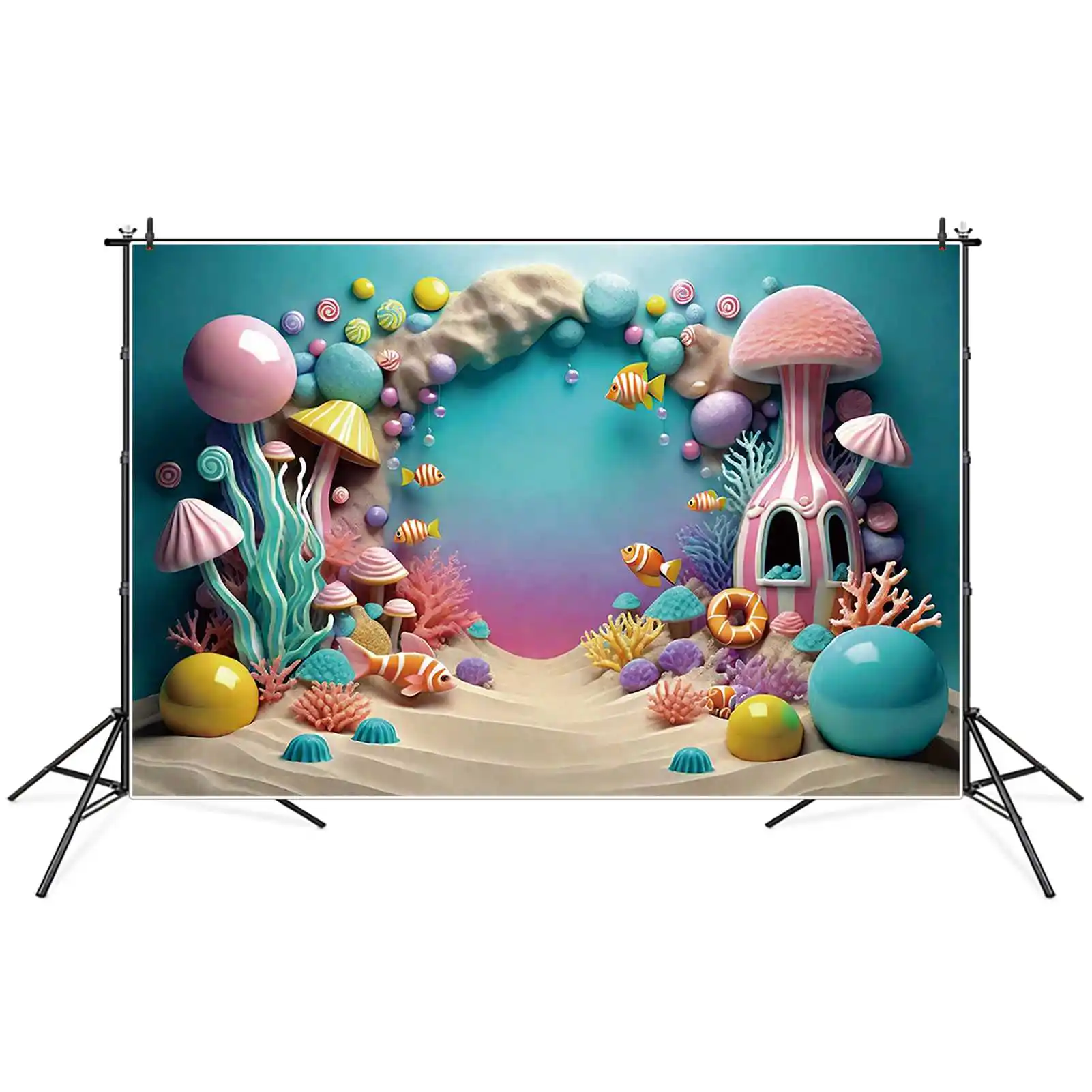 MOON.QG oceaniczny pierwsze urodziny górski tło dla dzieci na plażę cukierki na wyspie niestandardowe rekwizyty do dekoracji imprez