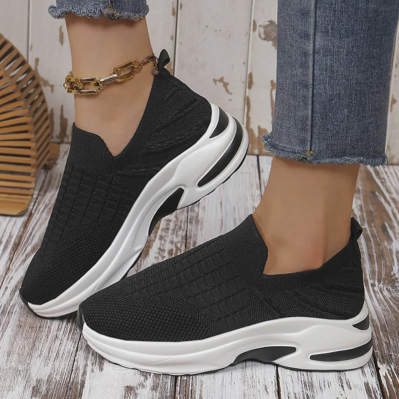European and American Style Large Size Shoes Casual Mesh Slip-On Women's Shoes Thick Bottom Wedge Women's Shoes