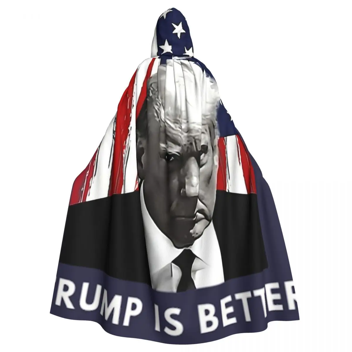 American Flag Trump Long Hooded Cloak Witch Medieval Costume Cosplay Cape HalloweenCoat Adult Unisex