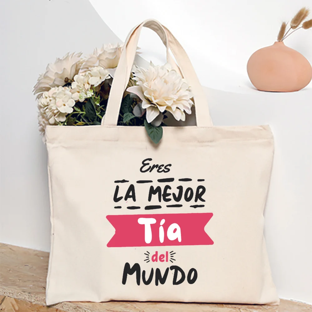 أفضل عمة في العالم الإسبانية المطبوعة حقيبة نسائية صغيرة حقيبة قماش أكياس التسوق حقيبة كتف الإناث عيد ميلاد عطلة Gifta ل Tia