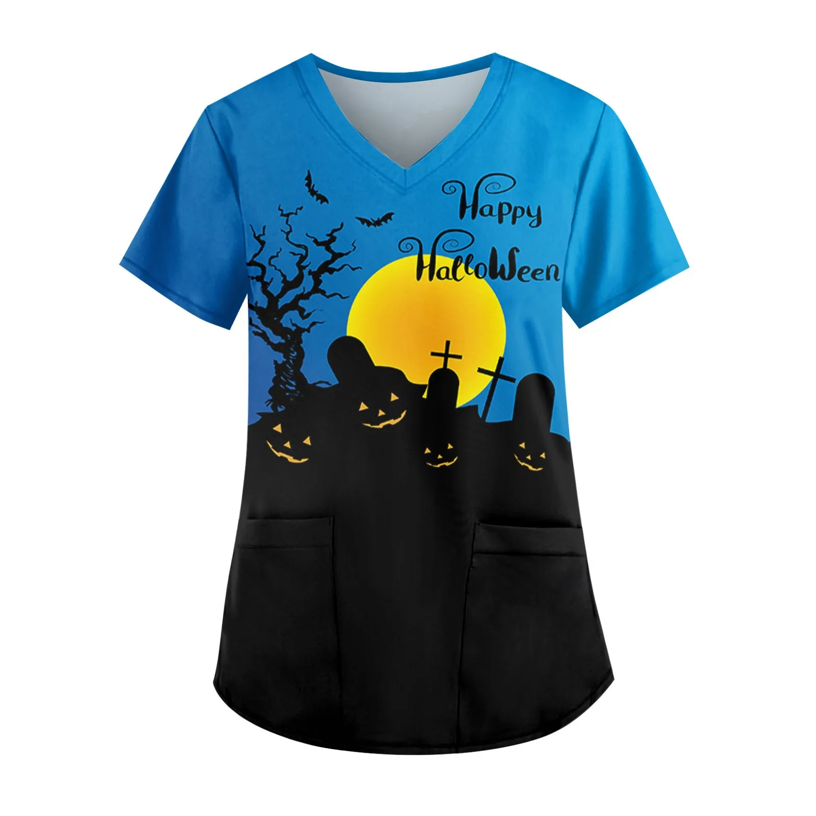 

Halloween Blood Handprint Beauty Salon Uniform Elastic Breathable Nurse Fashion Slim Fit Tops Summer Lab Overalls Scrub Clothes