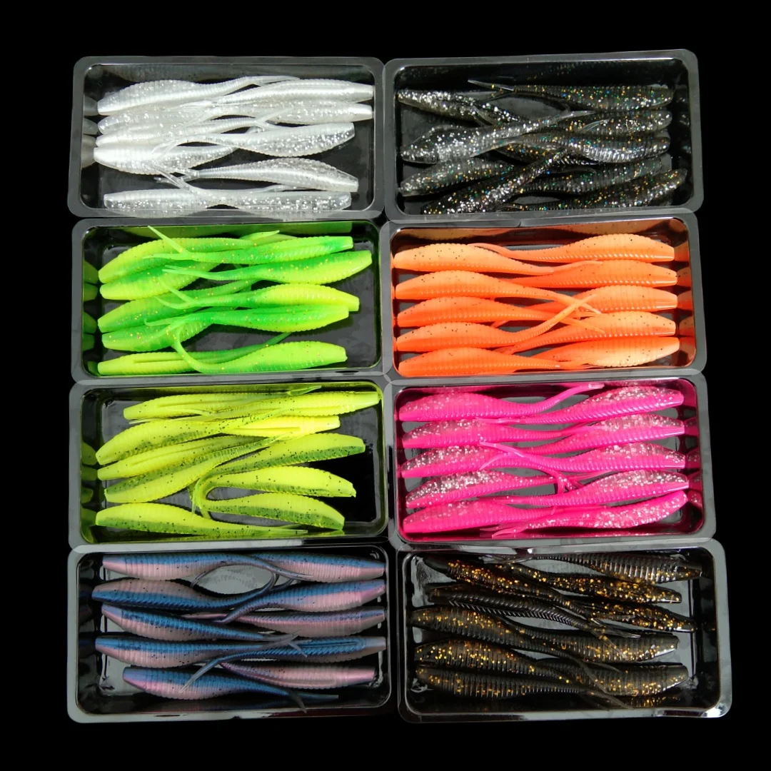 

Swolfy 80 шт., 7 см, 1,8 г, мягкая приманка для рыбалки, пластиковая вилка для морской воды, хвост, силиконовая мягкая приманка, червь, окунь, форель, щука