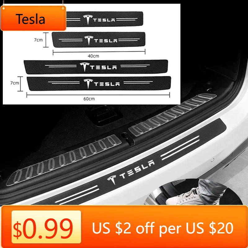 

Tesla углеродное волокно, наклейка на порог автомобиля, защитная полоса багажника для Tesla Model 3X S Y, аксессуары