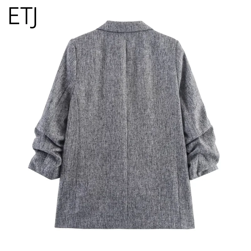 ETJ 2025 الخريف نمط جديد بدلة نسائية مزاجه التنقل مطوي كم زر واحد رداء غير رسمية سترة #2