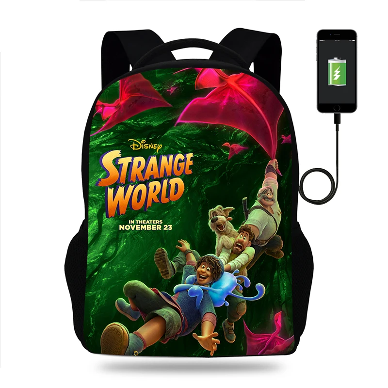 New Disney Strange World Backpack Boy Girl School Bag Teenager USB Charging Daily Travel Backpack Student Schoolbags Mochila