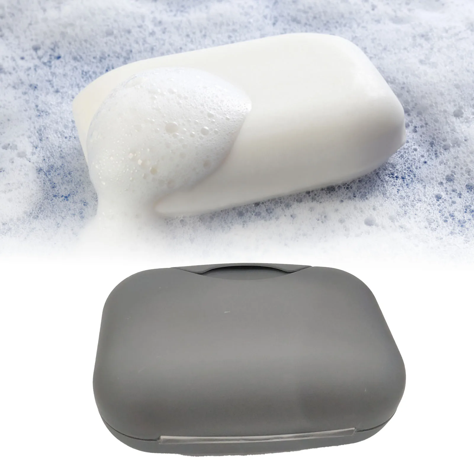 Gray Plastic Soap Box Sealed Waterproof Portable Travel Soap Case Soap Container with Lock for Home Bathroom Hotel