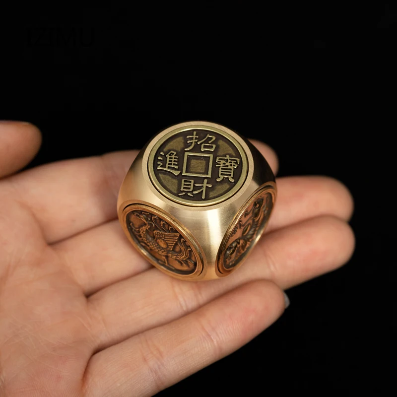 Feng shui Retro and NostalgicPure Brass Money-making Hand Piece Six Sides To Decompress Rotating Pendant Luck Around To Play