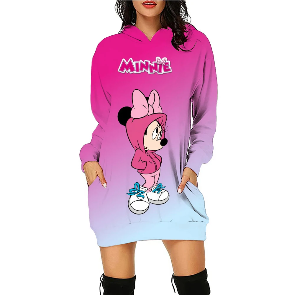 Women\'s pullover dress, hoodie dress, women\'s pocket long sleeved pullover dress, Disney, Minnie Mouse women\'s top