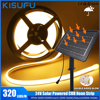24V Solar Powered COB LED Strip Light Double Side Glow 320 LEDs/m Waterproof Flexible Neon Tape Indoor Outdoor Linear Lighting