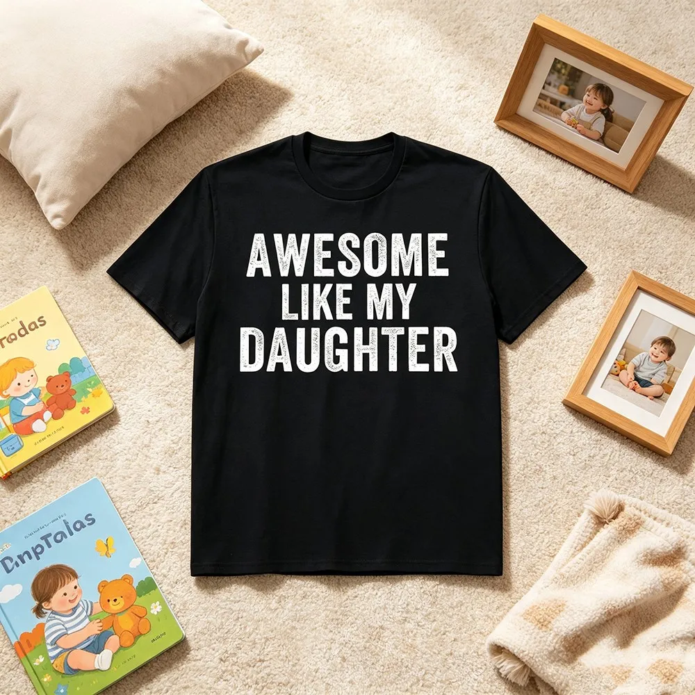 Father Daughter Loving Quote Graphic T‑Shirt, Unisex Crew Neck Short Sleeve Tee, Distressed Family Text Print Sweet Parent‑Child Casual Tops party wear vintage graphic soft fabric graphic unisex crew neck