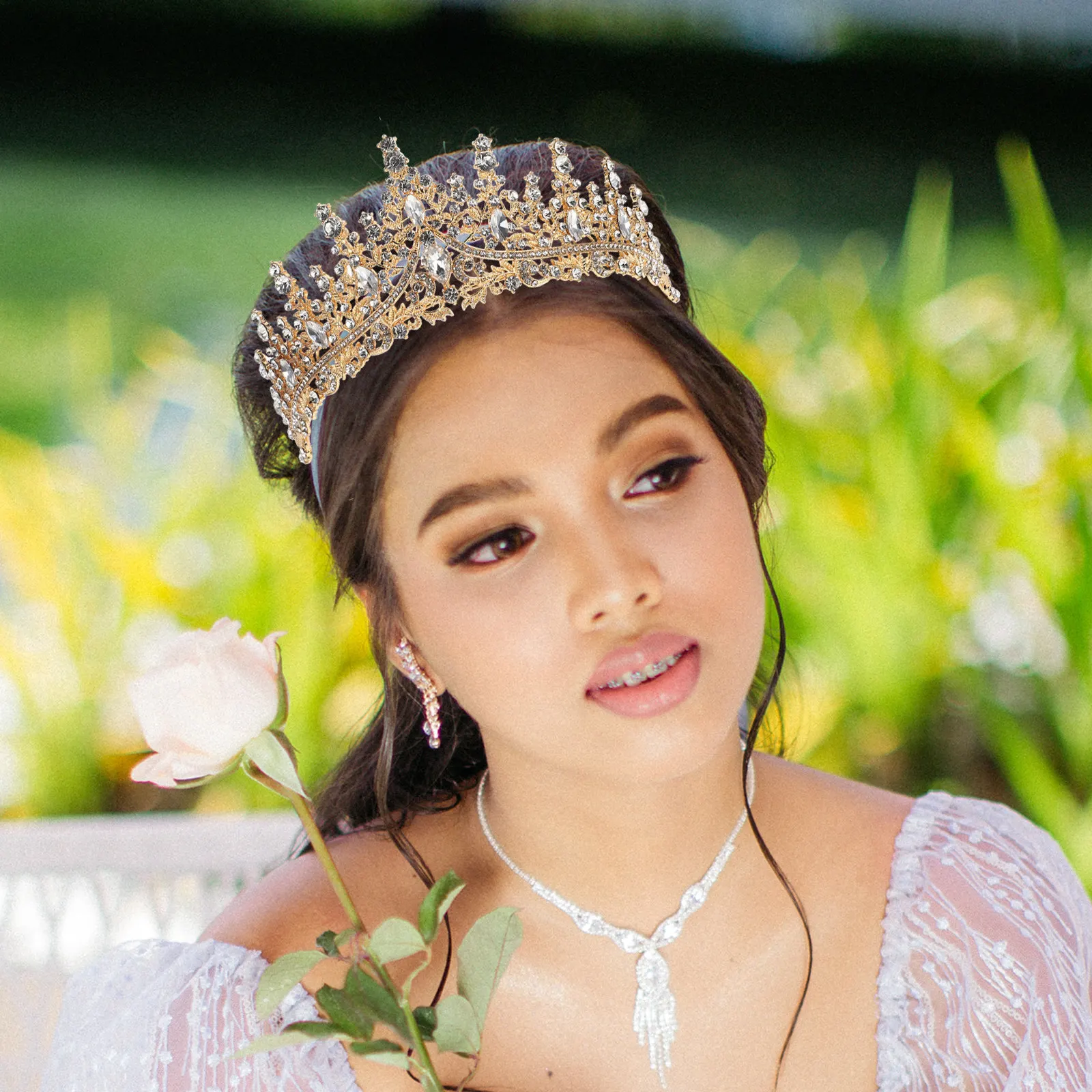 

Crystal Rhinestone Wedding Crown Hairpiece Baroque Style Bridal Headband for Bride Prom Birthday Party Queen Tiara Hair