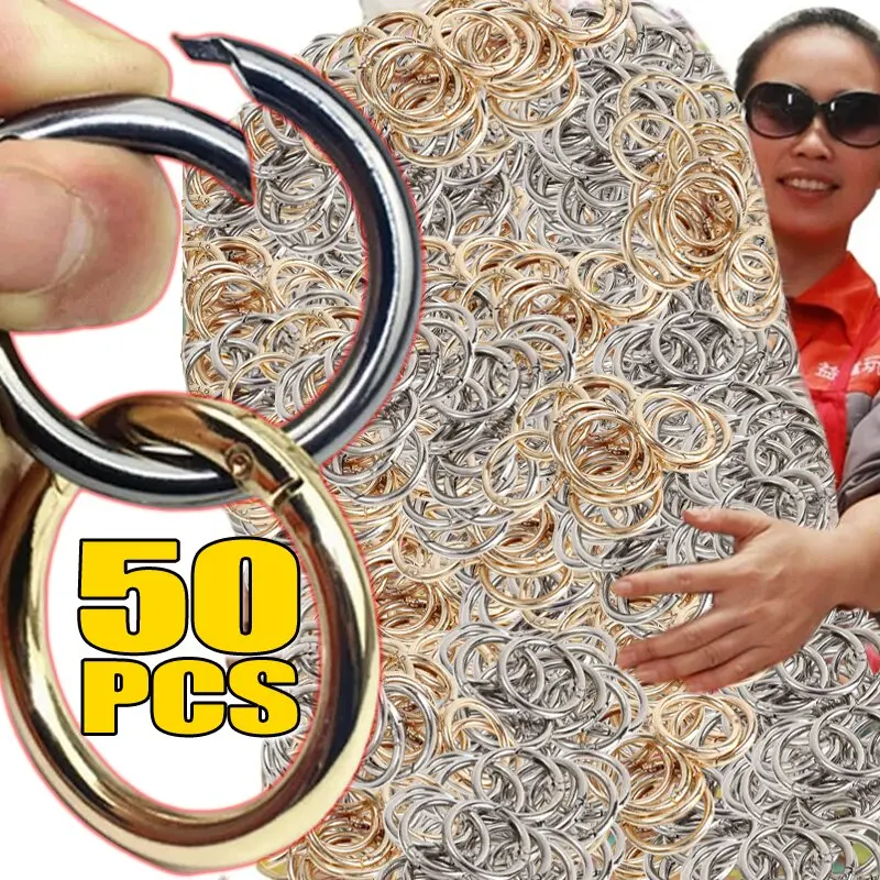 

50pcs New O Shaped Ring Spring Clasps for DIY Openable Round Carabiner Metal Keychain Bag Clips Hook Buckles Jewelry Connector