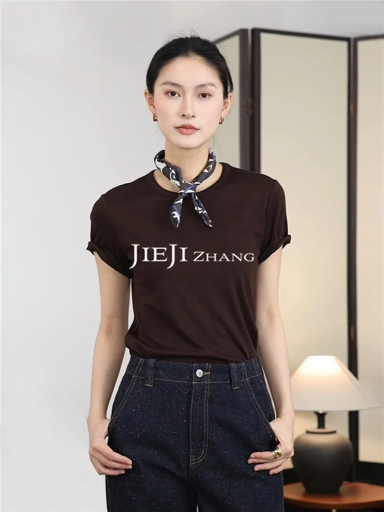 

Jieji Zhang Qi Women's Cotton Acetate Basic ort Sve round Ne Elastic Slim Fit T-irt Versatile Base Layer irt