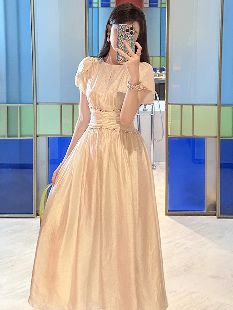 ชุดราตรีสไตล์ฝรั่งเศสสำหรับผู้หญิง ดีไซน์หวานแหววแบบนางฟ้า ประดับมุก คอร์เซ็ท จีบระบายทรงบอลกาวน์ ชุดเดรสงานวันเกิด งานปาร์ตี้ ชุดราตรีออกงานหรูหรา