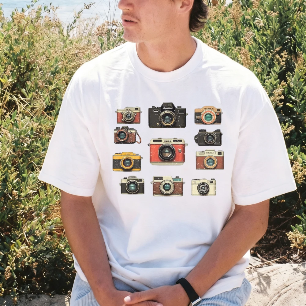 T-shirt vintage pour les amateurs de photographie, cadeau idéal pour les passionnés, style décontracté et tendance, coupe ample, style Harajuku, manches courtes, col rond, pour hommes et femmes.