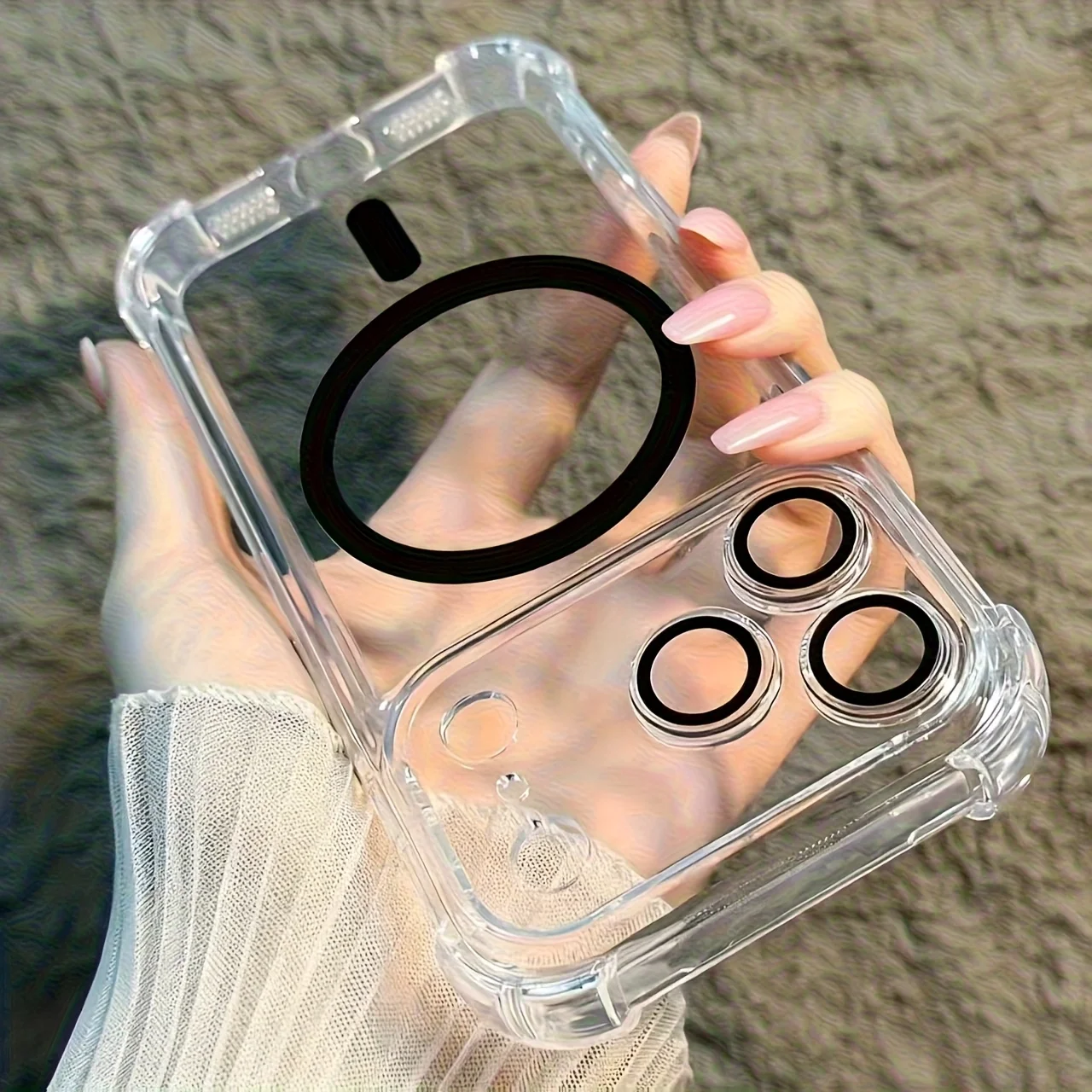 

Роскошная прозрачная акриловая задняя панель с беспроводной зарядкой для IPhone 17 Pro Max 17 Pro Air с защитной пленкой для объектива и четырехкорневой панелью