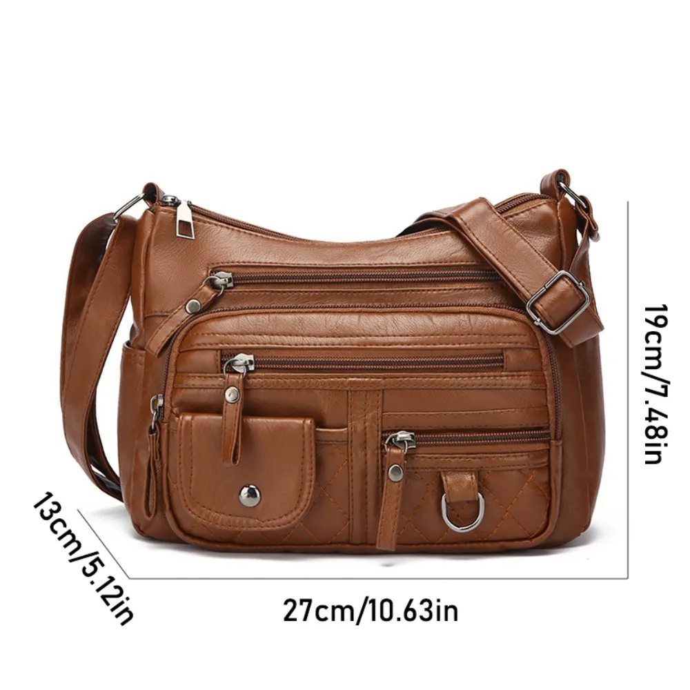 Borsa a tracolla morbida con tasche multiple con zip Borsa a tracolla retrò di grande capacità per mamma Borsa a tracolla per lo shopping in tinta unita impermeabile